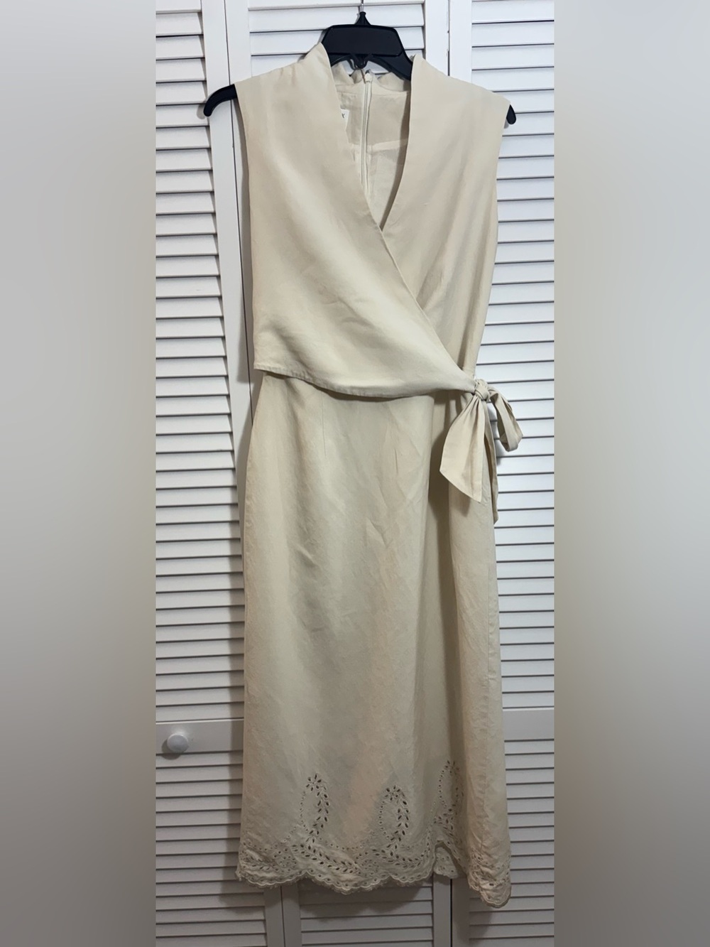 Vintage Jones New York Women’s Ivory Silk Linen Midi Wrap Top Dress Size 10